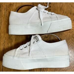 Superga Platform Lace up Low Top Sneaker in White Sz 6.5 US EU 37 Retail $80